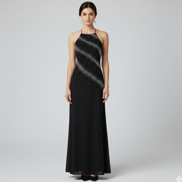 Black & Silver Beaded Full Length Dress - Picture 1 of 12